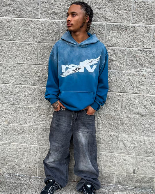 WINGS LOGO SUNFADE HOODIE BLUE