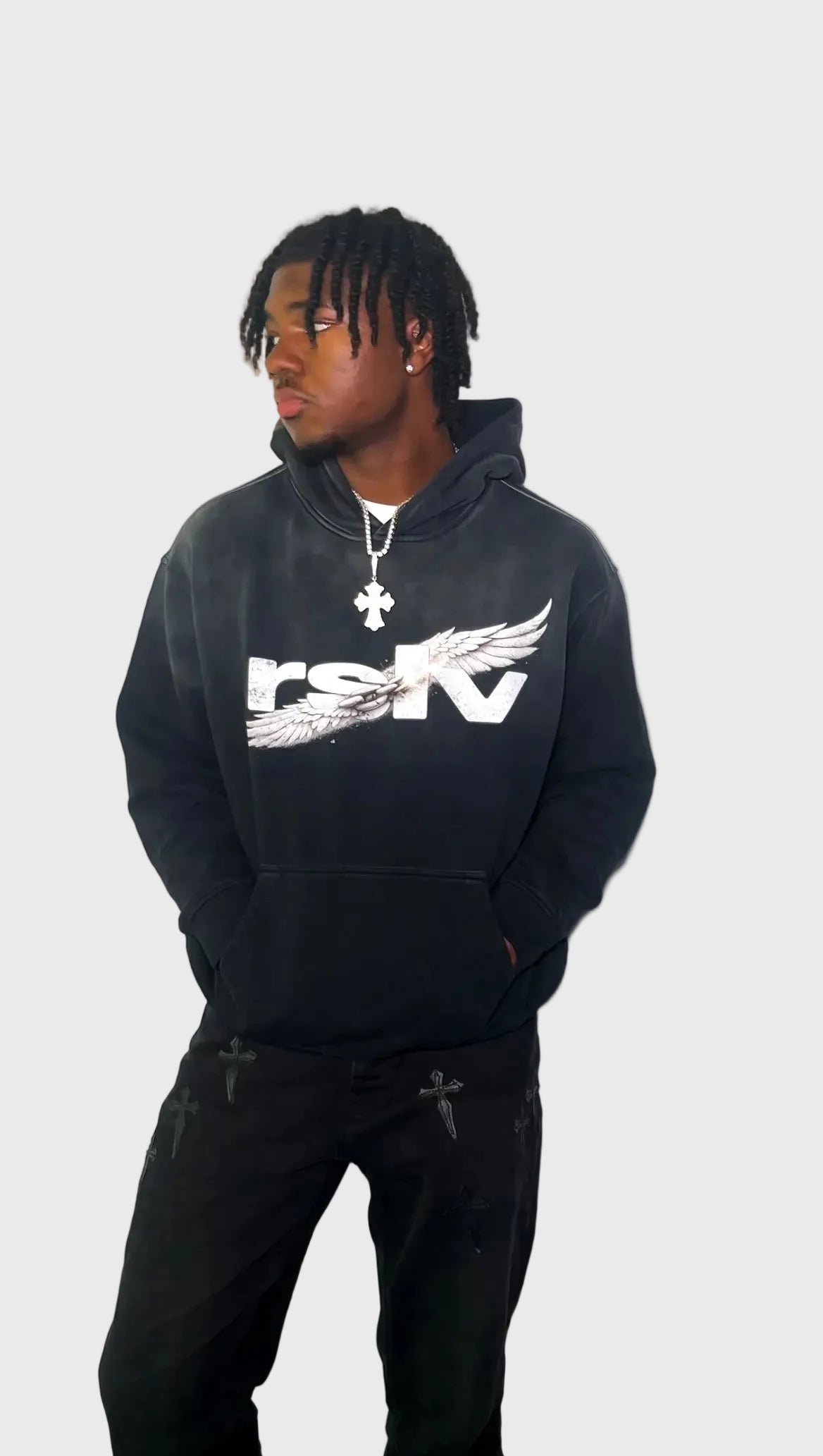 WINGS LOGO SUNFADE HOODIE BLACK