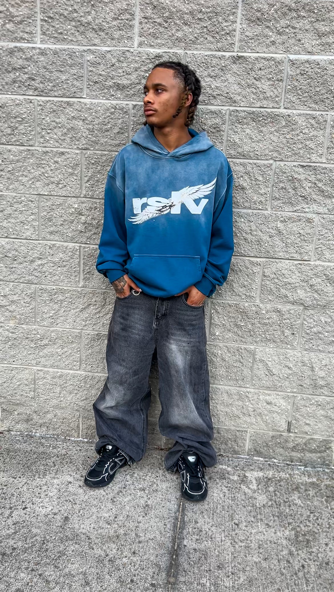 WINGS LOGO SUNFADE HOODIE BLUE