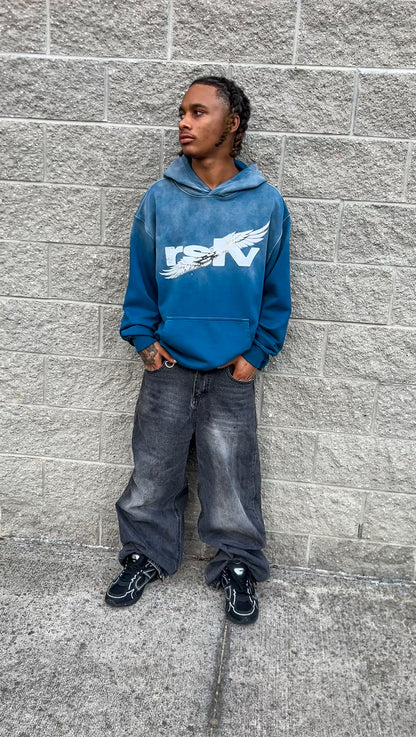 WINGS LOGO SUNFADE HOODIE BLUE