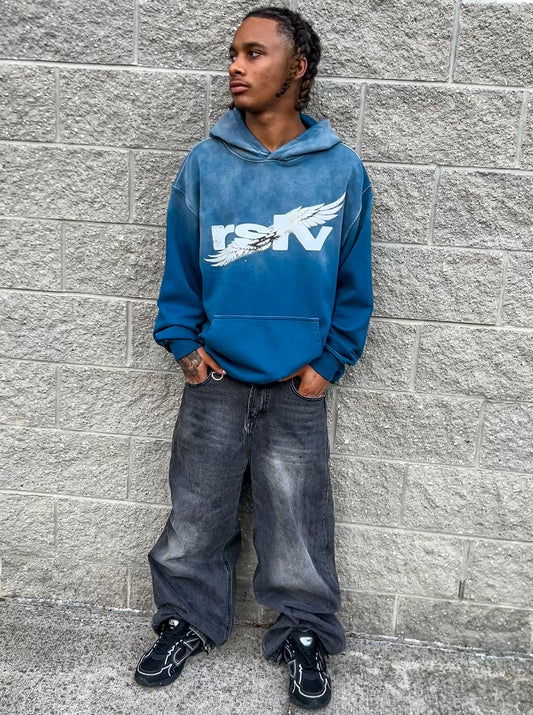WINGS LOGO SUNFADE HOODIE BLUE