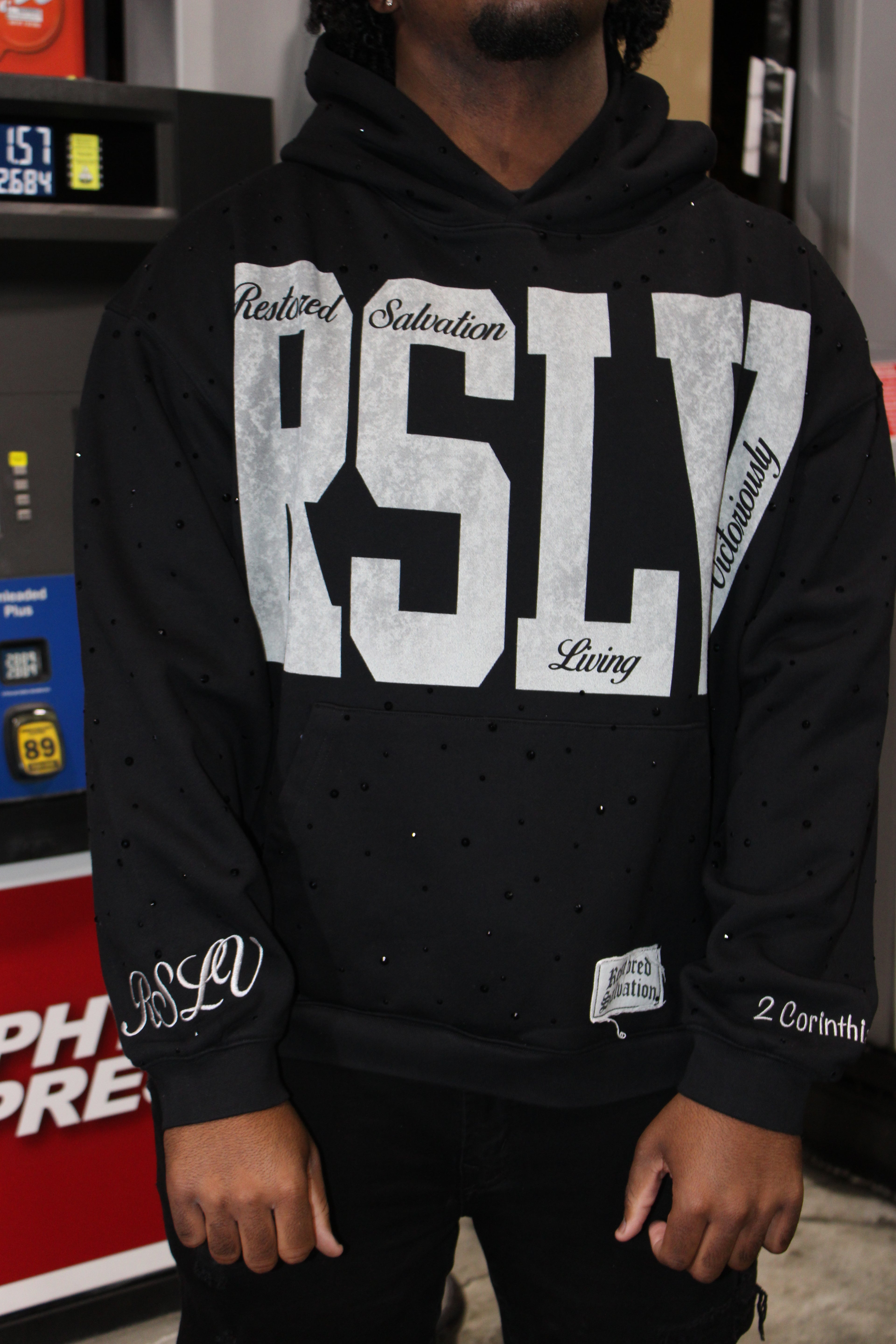 RSLV ASH GRAY RHINESTONE HOODIE