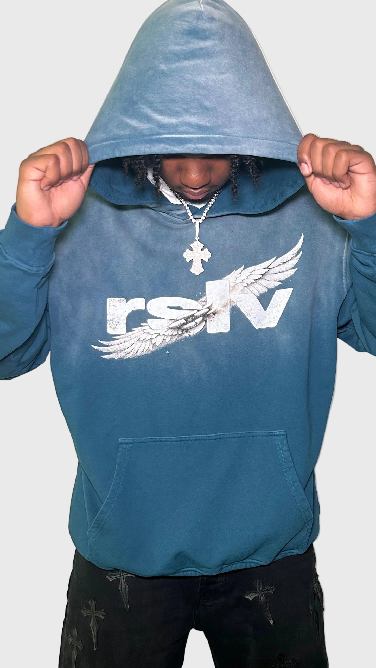 WINGS LOGO SUNFADE HOODIE BLUE